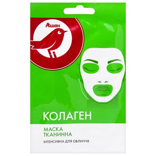 Маска для обличчя Auchan тканинна інтенсивна з колагеном 25г