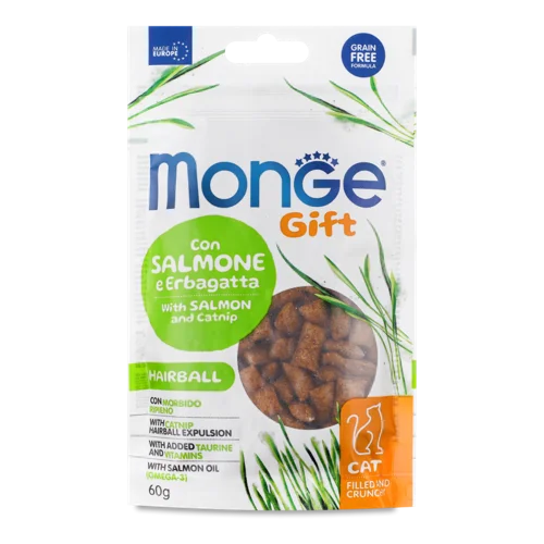 Ласощі Для Котів Gift Hairball Лосось та Котяча М'ята, Натуральна Оболонка, 60г Monge