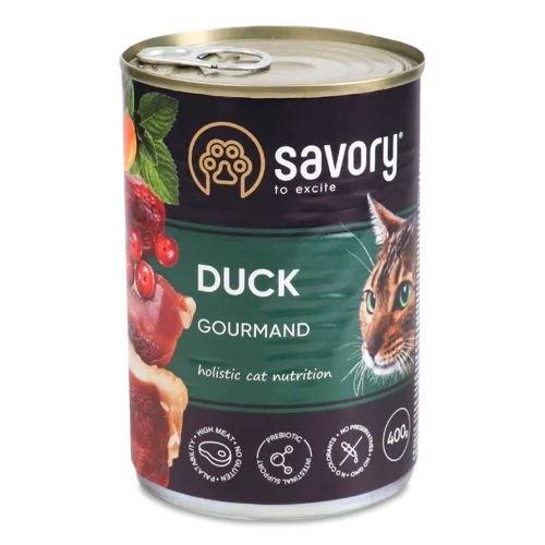 Корм Консервований Повнораціонний Для Дорослих Котів Duck Gourmand Savory З/б 400г
