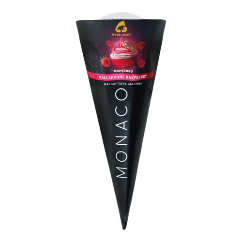 Морозиво 10% у ріжку Mascarpone-raspberry Monaco Three bears м/у 100г