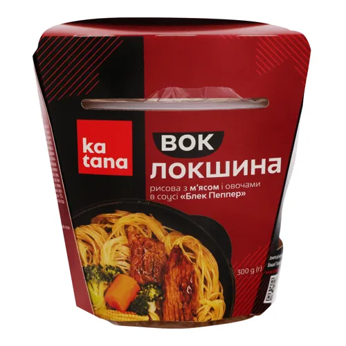 Локшина рисова з м'ясом та овочами в соусі Блек Пеппер охолоджена Вок Katana 300г