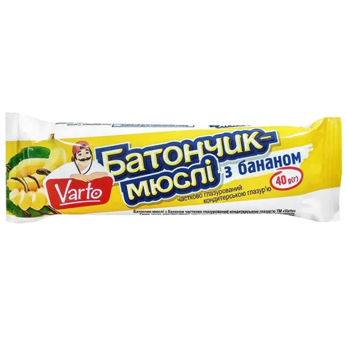 Батончик-мюслі Varto з бананом 40г