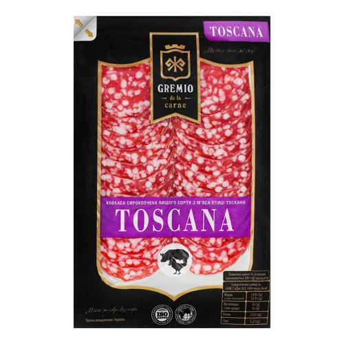 Ковбаса з м'яса птиці Toskana Gremio de la carne сиров'ялена вищого ґатунку 0.075кг