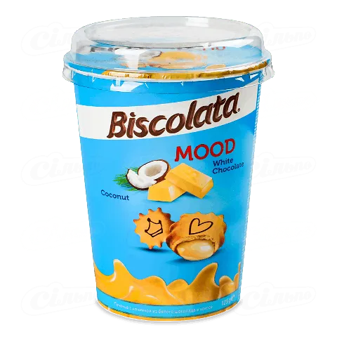 Печиво Biscolata Mood Coconut з білим шоколадом, 125г