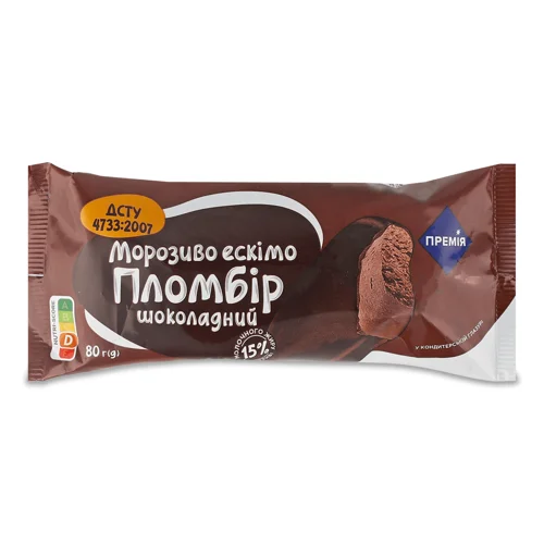Морозиво Премія шоколадний пломбір у кондитерський глазурі 80г