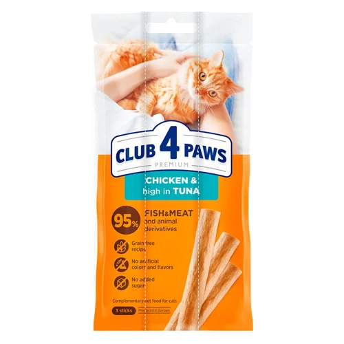 Ласощі для котів Club 4 Paws Sticks палички з куркою та тунцем 3шт*5г