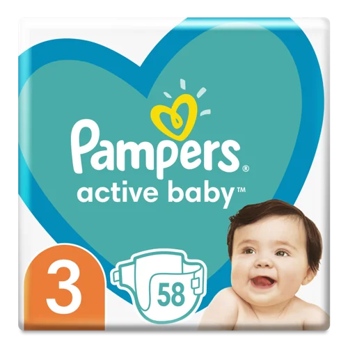 Підгузки Одноразові Для Дітей 6-10 кг, 58 шт, Active Baby Pampers, в/ґ
