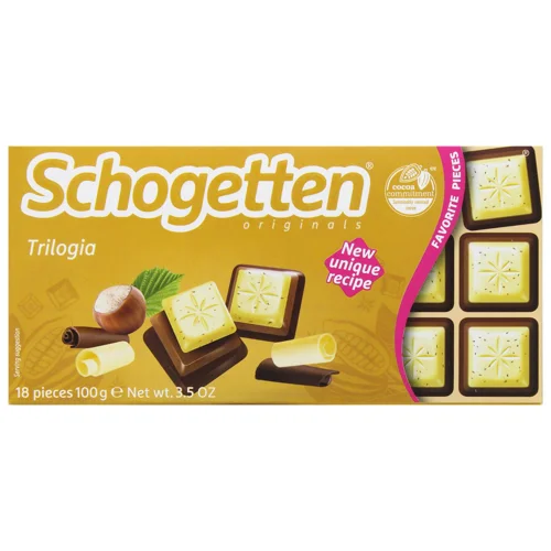 Шоколад білий Schogetten Trilogia з фундуком та молочним шоколадом 100г