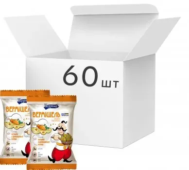 Упаковка вермішелі швидкого приготування Куховар зі смаком бульйону з домашньої курки не гостра 60г х 60 шт