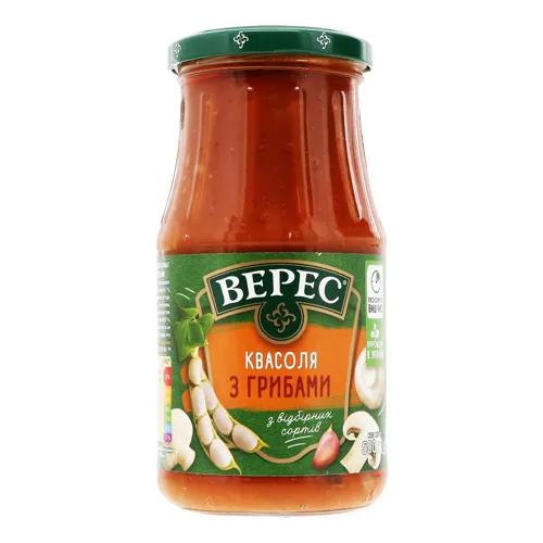 Квасоля з грибами в томатному соусі з олією стерилізована Верес 500г