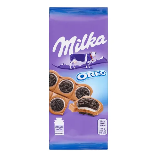 Шоколад 92г Milka молочний з круглим печивом Орео з начинкою зі смаком ванілі м/уп