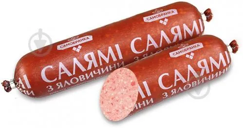 Ковбаса Салямі з яловичини 1 гат. натуральна оболонка 330 г ТМ Самобранка