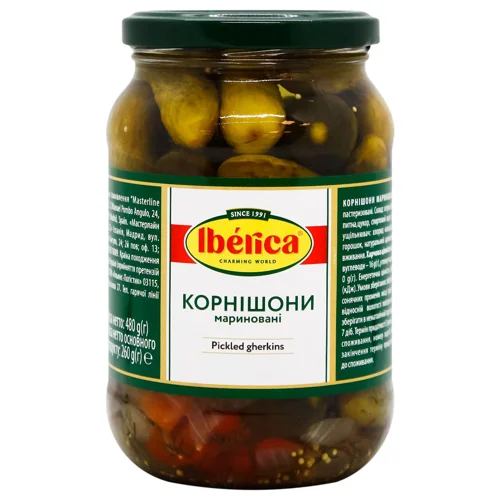 Огірки Iberica Корнішони мариновані 0,5л