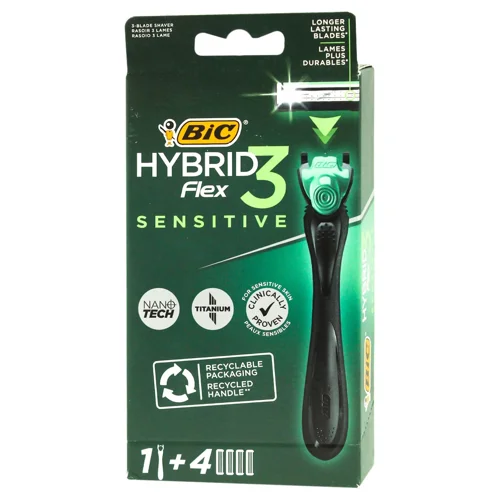 Бритва BIC Hybrid 3 Flex Sensitive чоловіча з 4 змінними картриджами