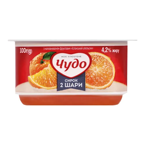 Сирок 4.2% збитий двошаровий Іспанський апельсин Чудо ст 100г