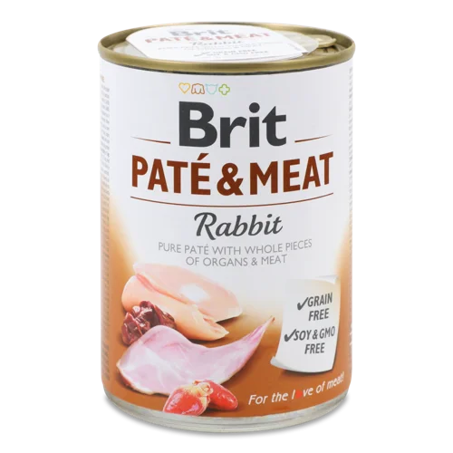 Вологий Повнораціонний Корм для Дорослих Собак Rabbit Pate&Meat Brit, з/б, 400г