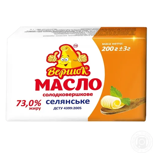 Масло Вершок Селянське солодковершкове 73% 200г
