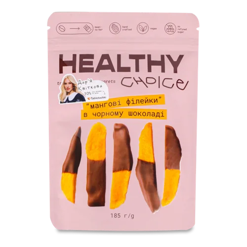 Сушені Мангові Філейки В Чорному Шоколаді Healthy Choice, д/п 185г