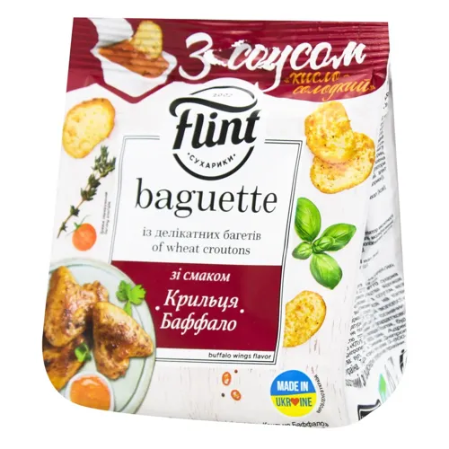Сухарики Flint Baguette Крильця Баффало+Кисло-солодкий 55г