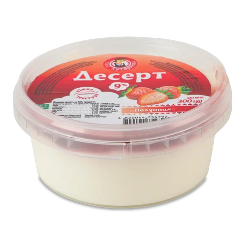 Десерт Сирковий 9% Молоковмісний Полуничний, Пакет 300г