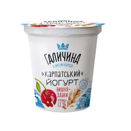Йогурт 310г Галичина Вишня - Злаки 2,2% п/стакан