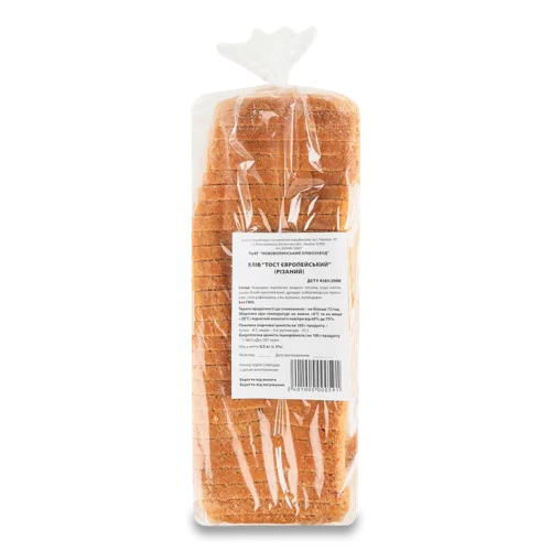 Хліб Тост Європейський в/ґ, ПрАТ Нововолинський Хлібозавод, 0.5 кг