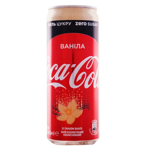 Напій безалкогольний сильногазований Ваніла Coca-Cola Zero з/б 330мл