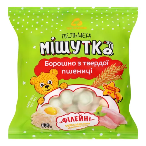 Пельмені з охолодженим м'ясом курки Філейні Мішутка м/у 600г
