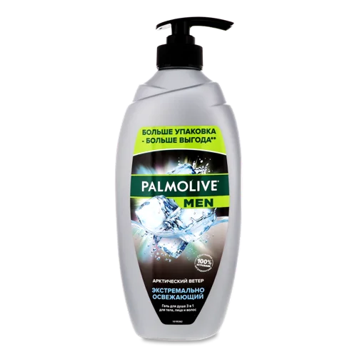 Гель для Душу 3в1 Екстремально Освіжаючий Арктичний Вітер Men Palmolive, Пластикова Пляшка 750мл