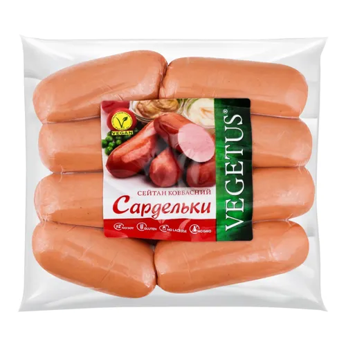 Сейтан ковбасний Сардельки Vegetus вищого ґатунку 500г