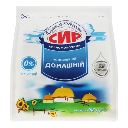 Сир кисломолочний 0% нежирний Домашній Білоцерківський 385г