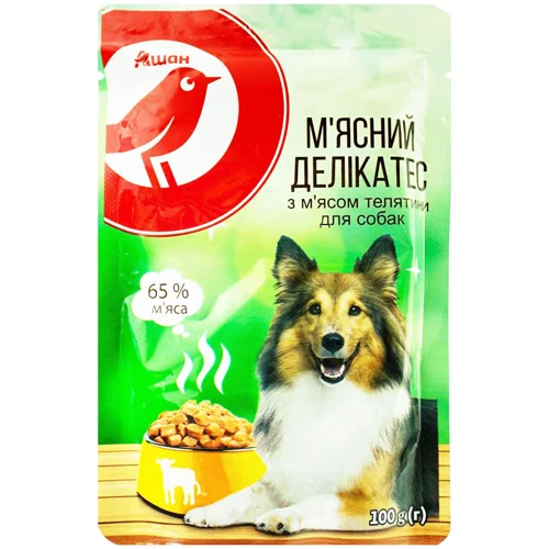 Корм вологий Auchan з телятиною для собак 100г