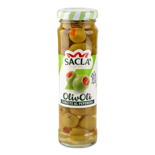 Оливки Зелені Фаршировані Перцем, в/ґ, з/б 200г