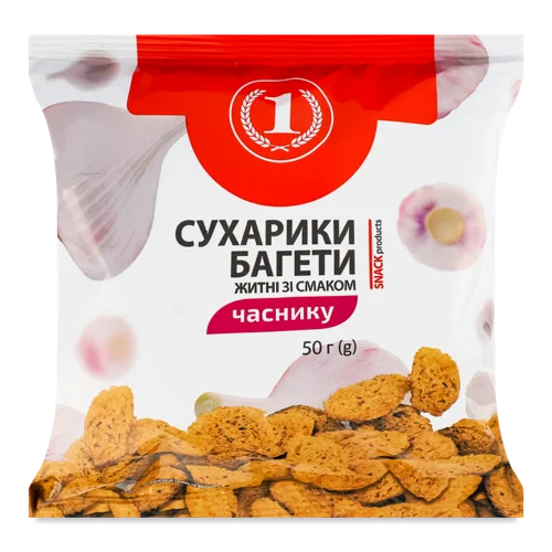 Сухарики Житні Зі Смаком Часнику, ТМ '1', в/ґ, 50г
