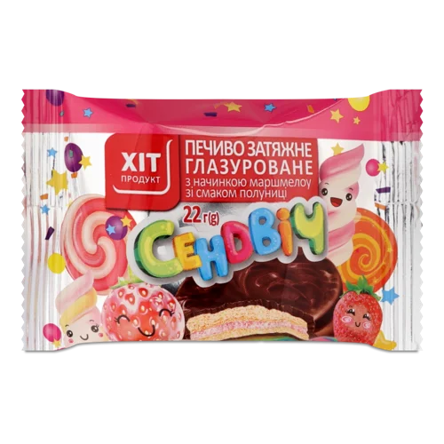 Печиво Затяжне Глазуроване З Начинкою Маршмелоу Смаком Полуниці, м/у 22г