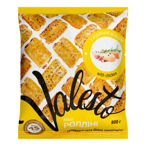 Міні-ролліні з витяжного тіста філло з курячим м'ясом заморожені Valesto м/у 800г