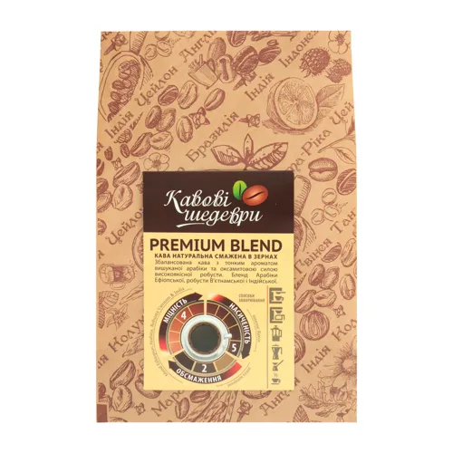 Кава натуральна смажена в зернах Premium Blend Кавові шедеври кг
