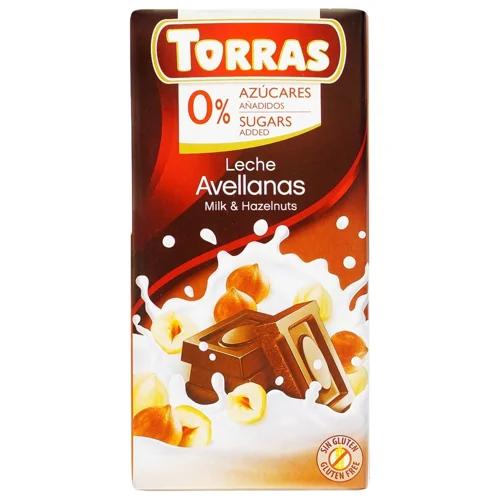 Шоколад молочний Torras з фундуком без цукру та глютену 75г
