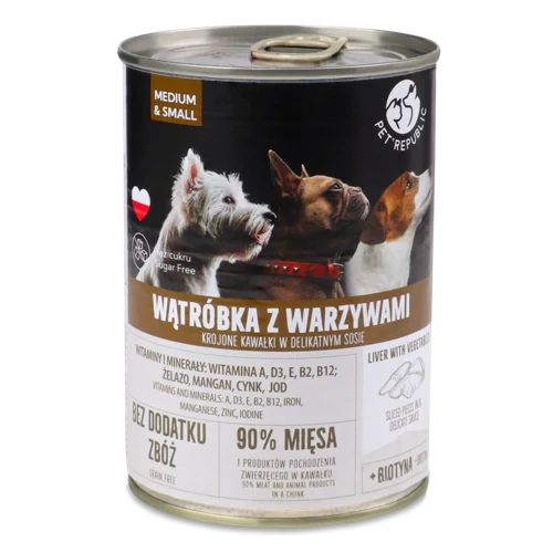 Консервований Корм Для Собак у Соусі З Шматочками Печінки З Овочами Pet Republic, з/б 400г