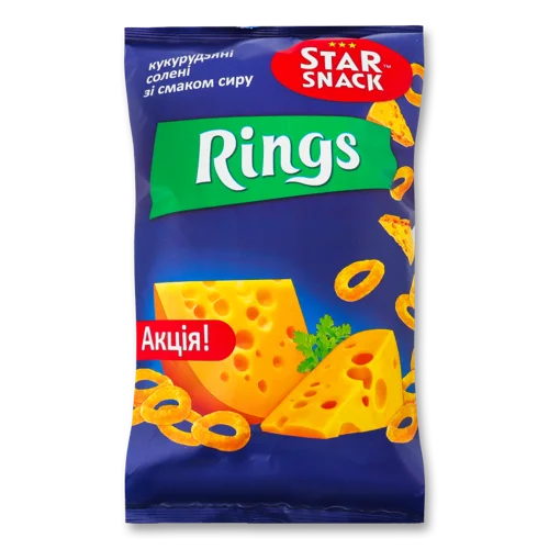 Сухі Кукурудзяні Солені Сири Rings Star Snack, м/у 60г