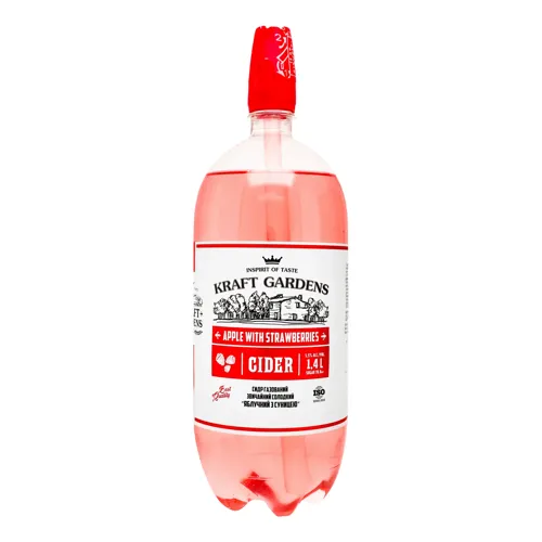 Сидр 1.4л 5.5% солодкий газований Яблучний з суницею Kraft Gardens