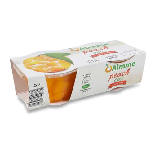 Персик Кубики В Легкому Сиропі Almme Картонна Упаковка 2х120г, Вищого Ґатунку