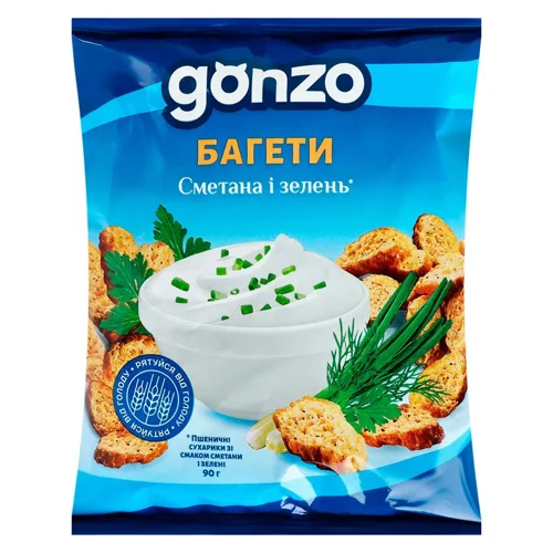 Сухарі пшеничні Gonzo Багети із смаком сметани і зелені 90г