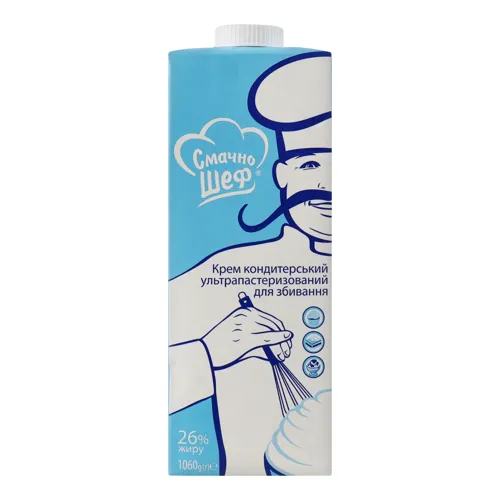 Крем для збивання 26% ультрапастеризований кондитерський Смачно шеф т/п 1.06кг