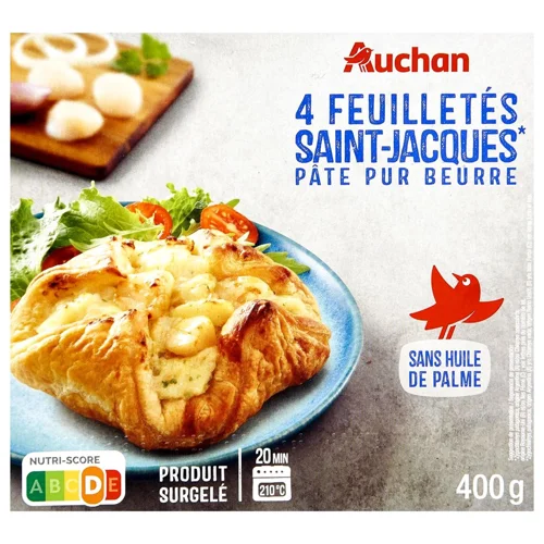 Виріб з листкового тіста Auchan з гребінцями заморожений 400 г