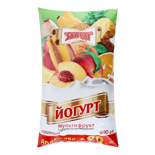 Йогурт нежирний Мультифрукт Злагода м/у 990г