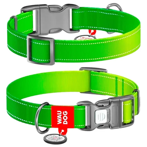 Нашийник для собак Waudog Nylon Mono нейлоновий світловідбивний з QR-паспортом 25-35см/15мм салатовий
