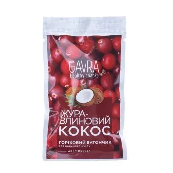 Батончик клюквений кокос Gavra натуральний без цукру 40г