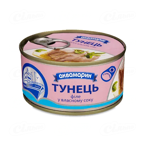 Тунець Аквамарин філе у власному соку ключ, 185г