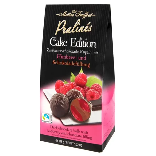 Цукерки Maitre Truffout Cake Edition кульки з темного шоколаду з малиновою та шоколадною начинкою 148г